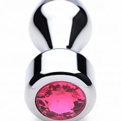 XR Brands Prostatic Play Aluminium Buttplug Met Roze Steen - Large* -Buttpluggs Winkel aluminium buttplug met roze steen large voor