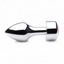 XR Brands Prostatic Play Aluminium Buttplug Met Roze Steen - Large* -Buttpluggs Winkel aluminium buttplug met roze steen large zijkant