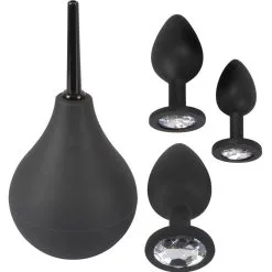 Black Velvets Anaal Kit Met Anaaldouche - Zwart -Buttpluggs Winkel anaal kit met anaaldouche zwart los