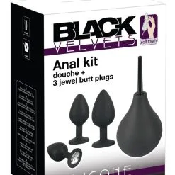 Black Velvets Anaal Kit Met Anaaldouche - Zwart -Buttpluggs Winkel anaal kit met anaaldouche zwart verpakt