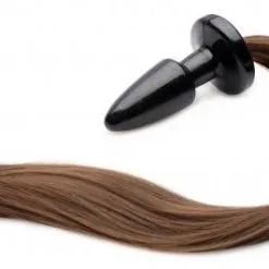 X-PLAY Brunette Pony Tail Anal Plug 11 X-PLAY Brunette Pony Tail Anal Plug -Buttpluggs Winkel buttplug met bruine pony staart liggend