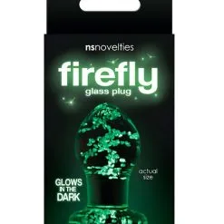 NS Novelties Lichtgevende Glazen Buttplug - Firefly -Buttpluggs Winkel glazen buttplug glow in the dark firefly verpakt