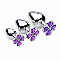 XR Brands Prostatic Play RVS Buttplug Set Met Klavertje Vier - Paars*