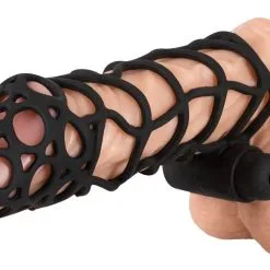 Black Velvets Vibrerende Siliconen Penissleeve -Buttpluggs Winkel vibrerende siliconen penissleeve 4