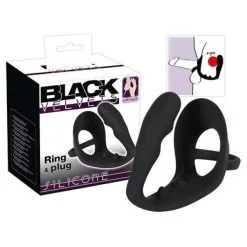 Black Velvets Cockring Met Anaalplug & Perineum Massager 13 Black Velvets Cockring Met Anaalplug & Perineum Massager -Buttpluggs Winkel zwarte penisring met anaalplug